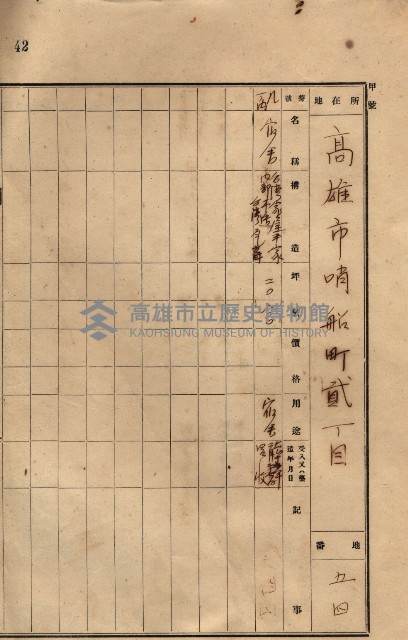 州所屬建物貸下臺帳（高雄市）藏品圖，第90張