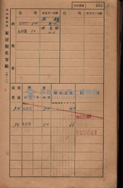 高雄州鳳山郡大樹庄小坪頂家屋稅名寄帳
（三冊之內第三號）藏品圖，第90張