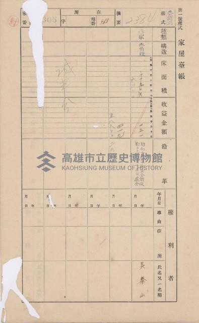 鳳山郡大樹庄溪埔家屋臺帳（二冊之內第二號）藏品圖，第90張