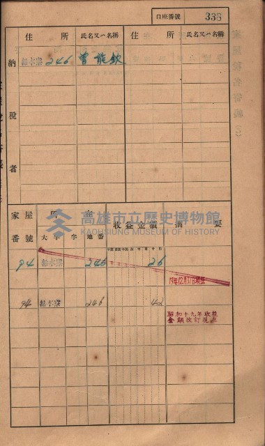 高雄州鳳山郡大樹庄無水寮家屋稅名寄帳
（二冊之內第二號）藏品圖，第140張