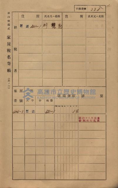 高雄州鳳山郡林園庄潭頭家屋稅名寄帳
（二冊之內第二號）藏品圖，第140張