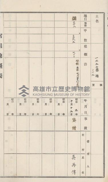 田寮庄官租地臺帳（全一冊）藏品圖，第39張