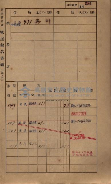 高雄州鳳山郡大寮庄赤崁家屋稅名寄帳
（三冊之內第一號）藏品圖，第40張