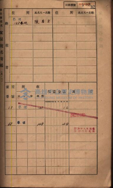 高雄州鳳山郡鳥松庄夢裡、崎子脚、十九灣家屋稅名寄帳
（一冊之內第一號）藏品圖，第40張