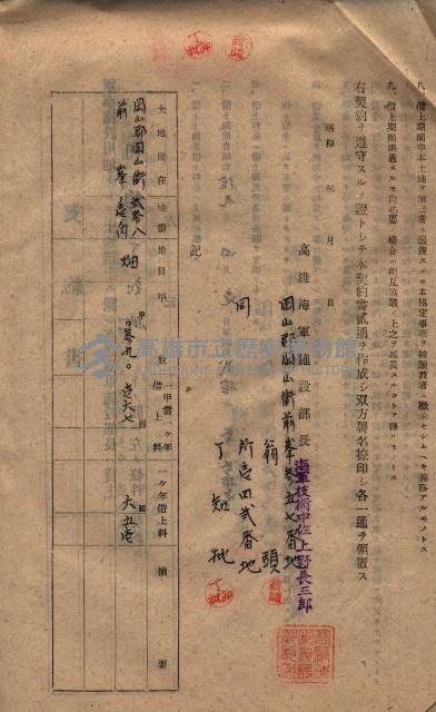 海軍土地借上契約書
（施設部長印捺印済）藏品圖，第280張
