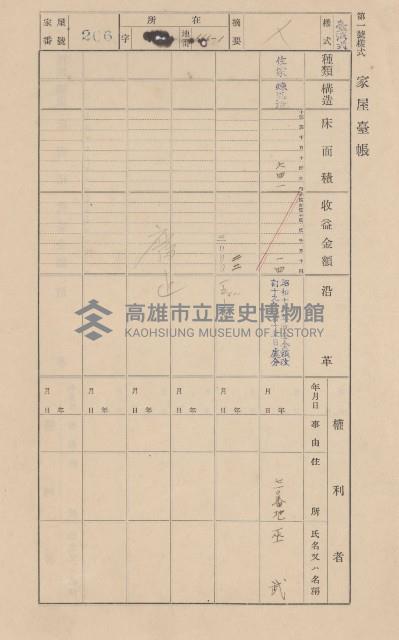 鳳山郡仁武庄翠屏村二之二家屋臺帳
（四冊之內第四號）藏品圖，第180張