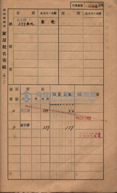 高雄州鳳山郡鳥松庄夢裡、崎子脚、十九灣家屋稅名寄帳
（一冊之內第一號）藏品圖，第180張