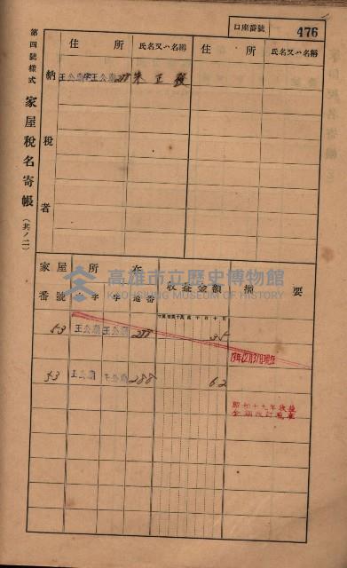 高雄州鳳山郡林園庄王公廟家屋稅名寄帳
（三冊之內第三號）藏品圖，第80張