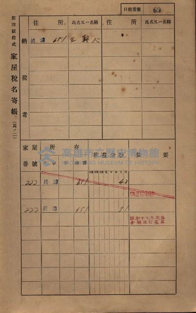 高雄州鳳山郡大寮庄拷潭家屋稅名寄帳
（二冊之內第一號）藏品圖，第80張