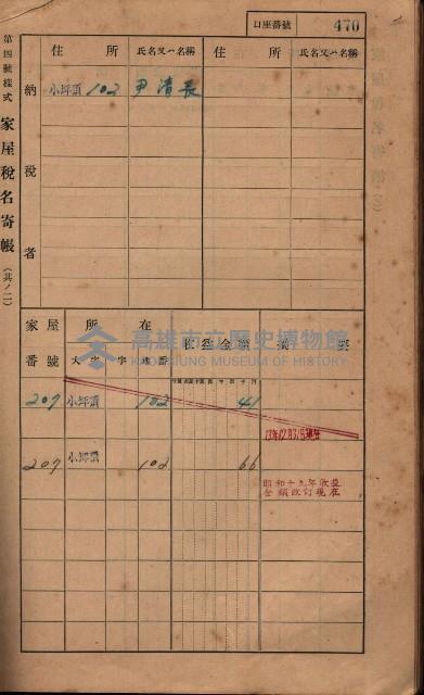 高雄州鳳山郡大樹庄小坪頂家屋稅名寄帳
（三冊之內第三號）藏品圖，第80張
