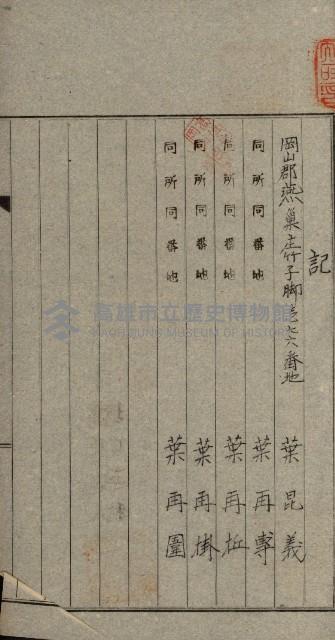 阿公店溪治水用工事道路寄附
登記濟證綴藏品圖，第80張