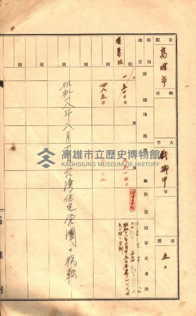 州有土地臺帳（高雄市三ノ三）藏品圖，第80張