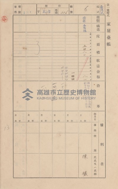 鳳山郡林園庄王公廟家屋臺帳（三冊之內第一號）藏品圖，第165張