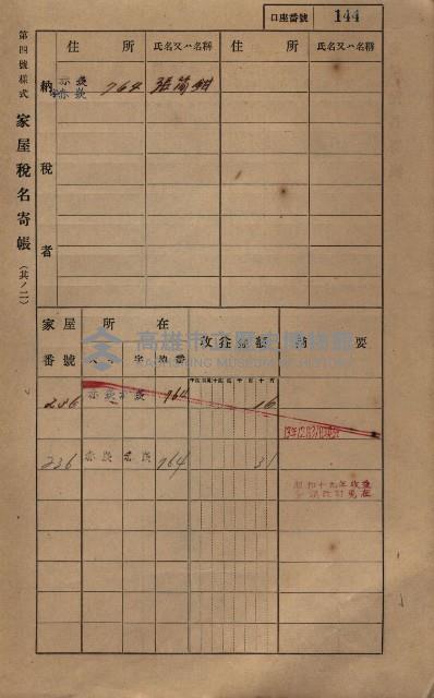 高雄州鳳山郡大寮庄赤崁家屋稅名寄帳
（三冊之內第一號）藏品圖，第165張