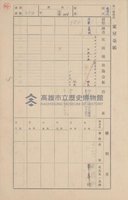 鳳山郡鳥松庄田草埔家屋臺帳
（二冊之內第二號）藏品圖，第165張