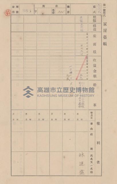 鳳山郡大寮庄翁公園家屋臺帳（三冊之內第二號）藏品圖，第165張