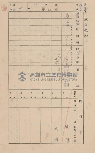 鳳山郡大樹庄九曲堂家屋臺帳（二冊之內第一號）藏品圖，第65張