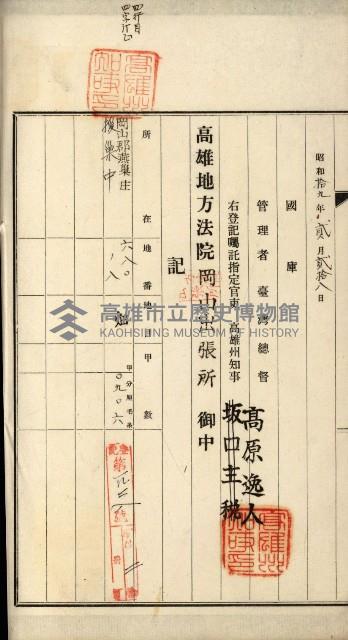 阿公店溪治水用工事道路寄附
登記濟證綴藏品圖，第65張