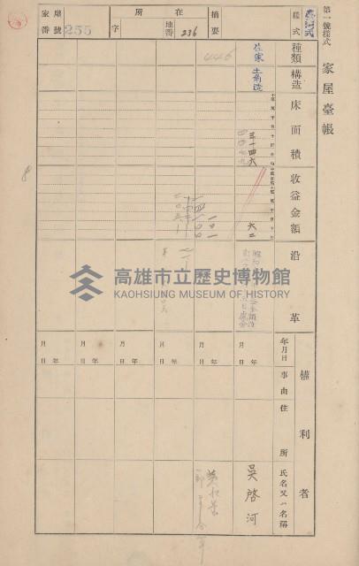 鳳山郡鳥松庄田草埔家屋臺帳
（二冊之內第二號）藏品圖，第65張