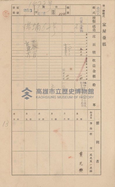 鳳山郡林園庄港子埔家屋臺帳（三冊之內第二號）藏品圖，第65張