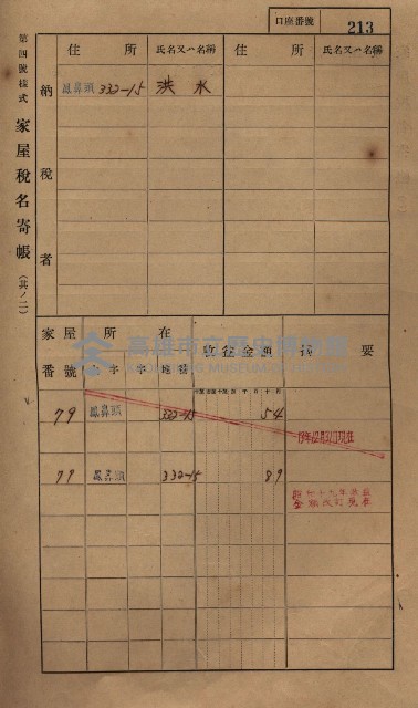 高雄州鳳山郡小港庄鳳鼻頭家屋稅名寄帳
（一冊之內第一號）藏品圖，第225張