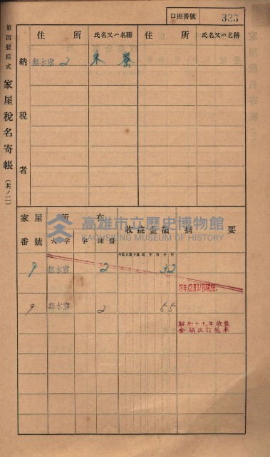 高雄州鳳山郡大樹庄無水寮家屋稅名寄帳
（二冊之內第二號）藏品圖，第125張