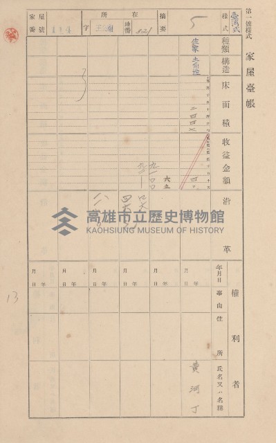 鳳山郡林園庄王公廟家屋臺帳（三冊之內第一號）藏品圖，第125張