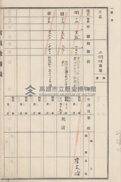 旗山街官租地臺帳（二冊之內第二號）藏品圖，第125張