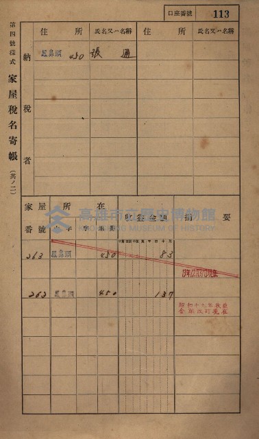 高雄州鳳山郡小港庄鳳鼻頭家屋稅名寄帳
（一冊之內第一號）藏品圖，第125張