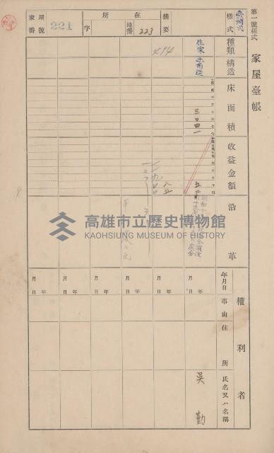 鳳山郡鳥松庄田草埔家屋臺帳
（二冊之內第二號）藏品圖，第25張