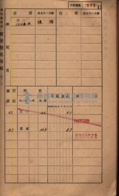 高雄州鳳山郡鳥松庄夢裡、崎子脚、十九灣家屋稅名寄帳
（一冊之內第一號）藏品圖，第25張