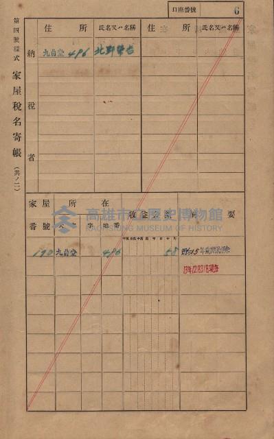高雄州鳳山郡大樹庄九曲堂家屋稅名寄帳
（二冊之內第一號）藏品圖，第25張