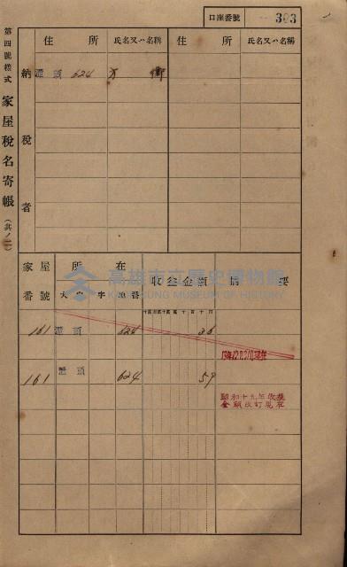 高雄州鳳山郡林園庄潭頭家屋稅名寄帳
（二冊之內第二號）藏品圖，第105張