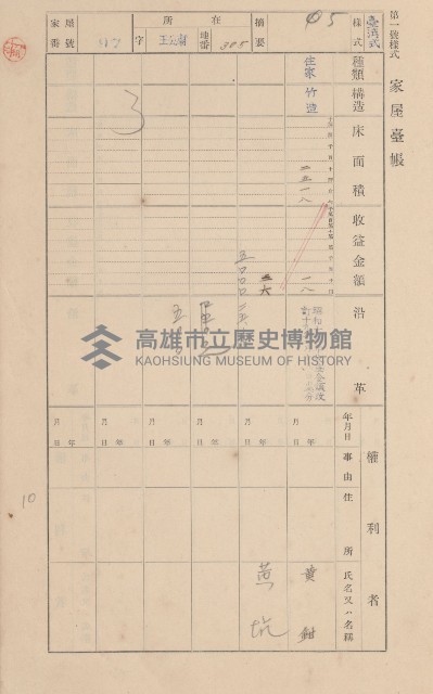 鳳山郡林園庄王公廟家屋臺帳（三冊之內第一號）藏品圖，第105張