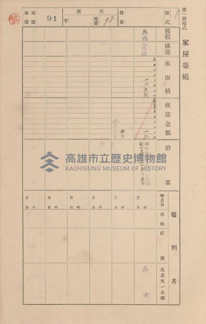 鳳山郡小港庄空地子家屋臺帳（一冊之內第一號）藏品圖，第105張