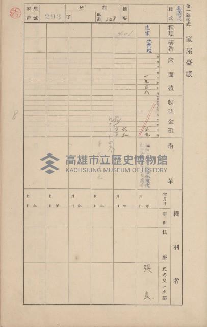 鳳山郡鳥松庄田草埔家屋臺帳
（二冊之內第二號）藏品圖，第105張