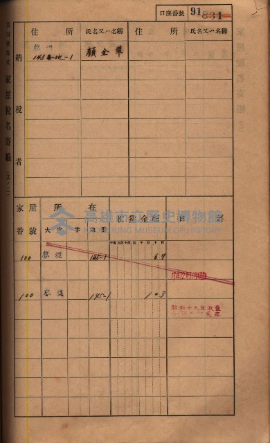 高雄州鳳山郡鳥松庄夢裡、崎子脚、十九灣家屋稅名寄帳
（一冊之內第一號）藏品圖，第105張