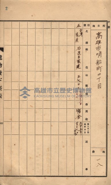 州所屬建物貸下臺帳（高雄州）藏品圖，第5張