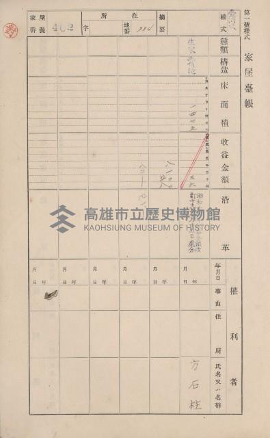 鳳山郡大寮庄翁公園家屋臺帳（三冊之內第三號）藏品圖，第5張