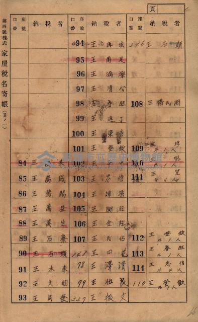 高雄州鳳山郡鳥松庄田草埔家屋稅名寄帳藏品圖，第5張