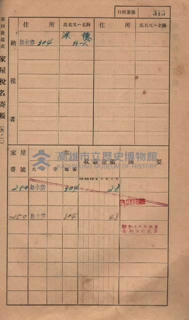 高雄州鳳山郡大樹庄無水寮家屋稅名寄帳
（二冊之內第二號）藏品圖，第115張