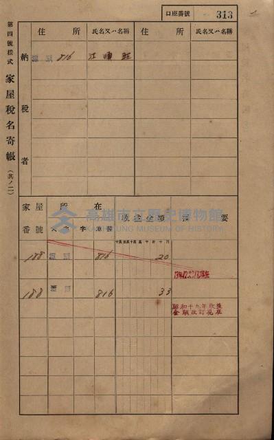 高雄州鳳山郡林園庄潭頭家屋稅名寄帳
（二冊之內第二號）藏品圖，第115張