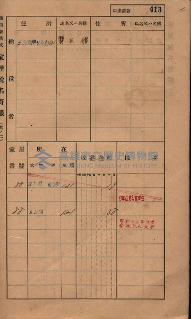 高雄州鳳山郡林園庄王公廟家屋稅名寄帳
（三冊之內第三號）藏品圖，第15張