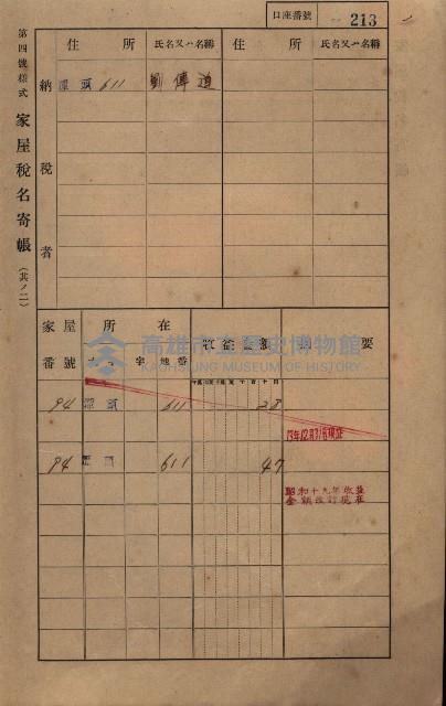 高雄州鳳山郡林園庄潭頭家屋稅名寄帳
（二冊之內第二號）藏品圖，第15張