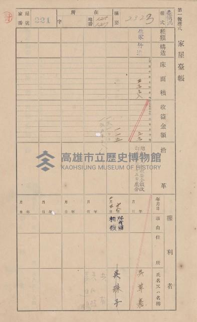 鳳山郡大樹庄溪埔家屋臺帳（二冊之內第二號）藏品圖，第15張
