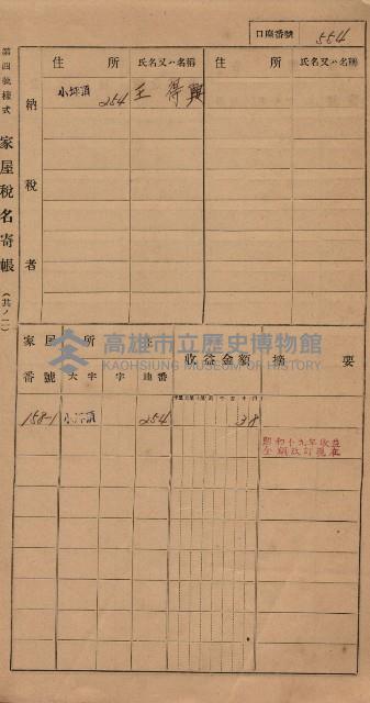 高雄州鳳山郡大樹庄小坪頂家屋稅名寄帳
（三冊之內第三號）藏品圖，第155張