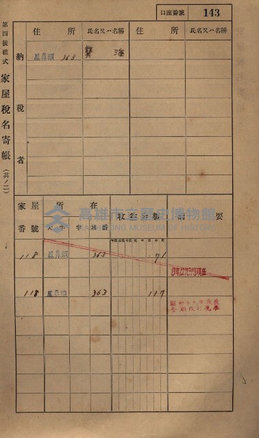 高雄州鳳山郡小港庄鳳鼻頭家屋稅名寄帳
（一冊之內第一號）藏品圖，第155張
