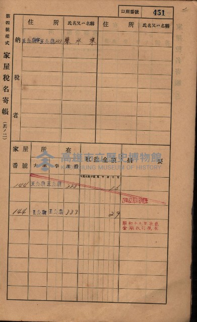 高雄州鳳山郡林園庄王公廟家屋稅名寄帳
（三冊之內第三號）藏品圖，第55張