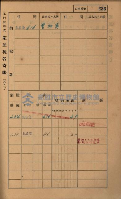 高雄州鳳山郡大樹庄九曲堂家屋稅名寄帳
（二冊之內第二號）藏品圖，第55張