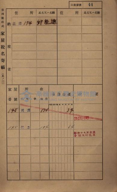 高雄州鳳山郡大寮庄拷潭家屋稅名寄帳
（二冊之內第一號）藏品圖，第55張
